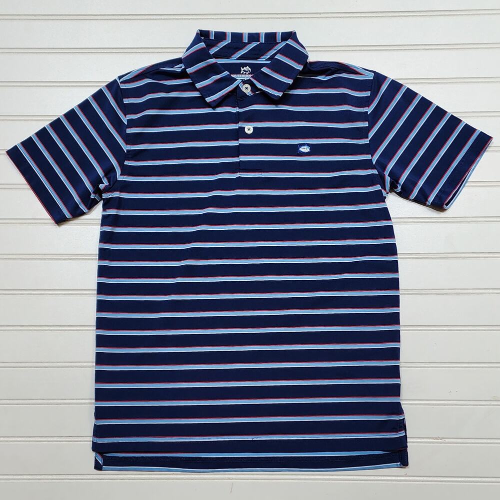 Southeren Tide Boys Striped Polo Shirt Size L (12-14) Blues, Red & White